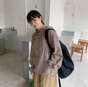 Aiko Hood Anorak String Check Shirt